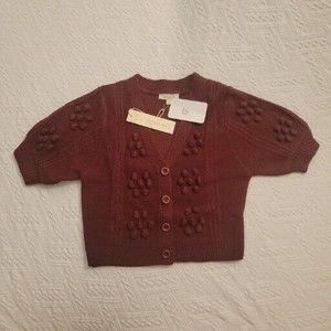 Endless Blu Short Sleeve Crop Cardigan Colby Sweater S Burgundy NWT Puff Sleeve